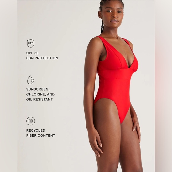 Quince Italian Plunge One-Piece Swimsuit Cherry Red size Medium - Picture 9 of 10